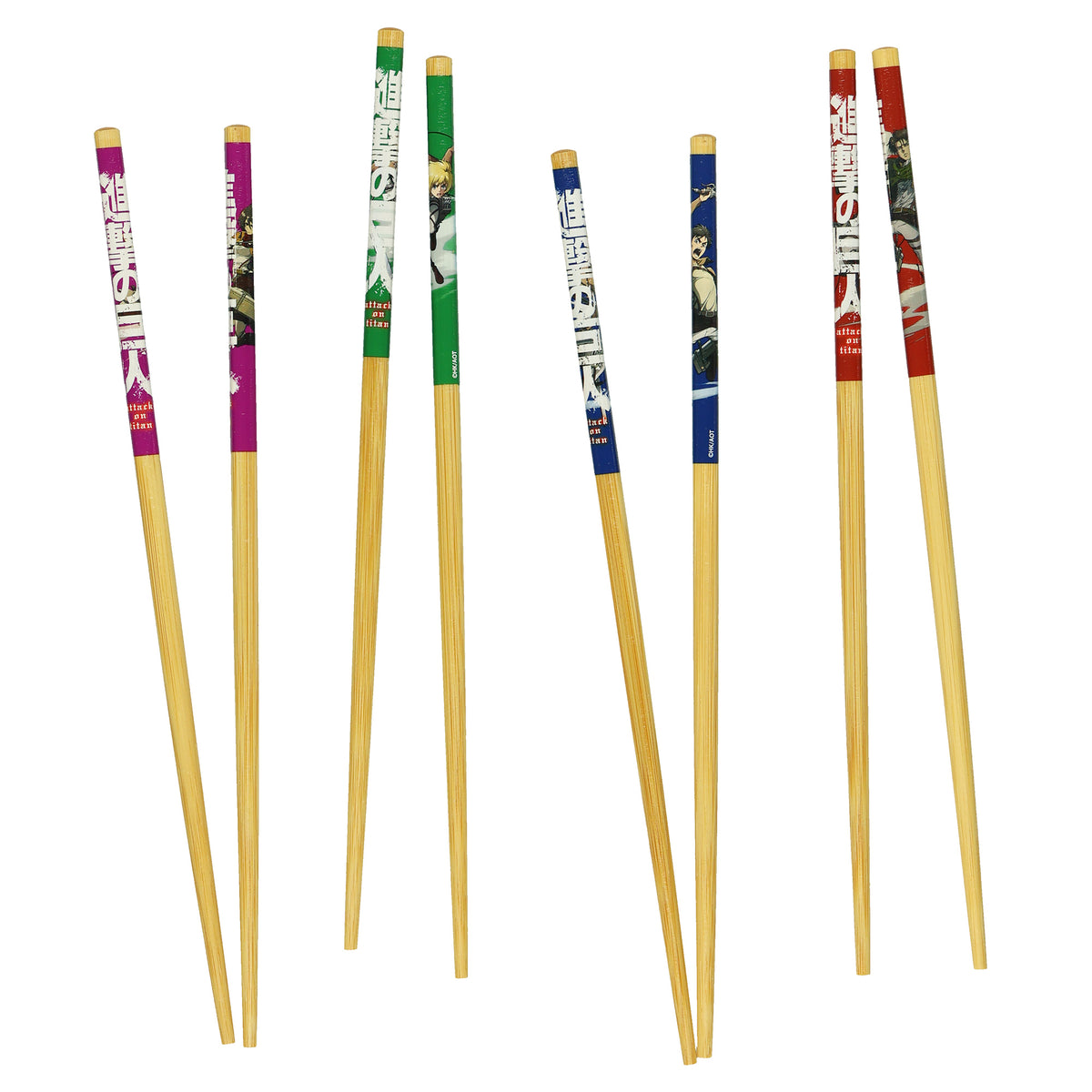 Attack on Titan Chopsticks 4-Pair Character Designs 9.5" Reusable Utensil Set