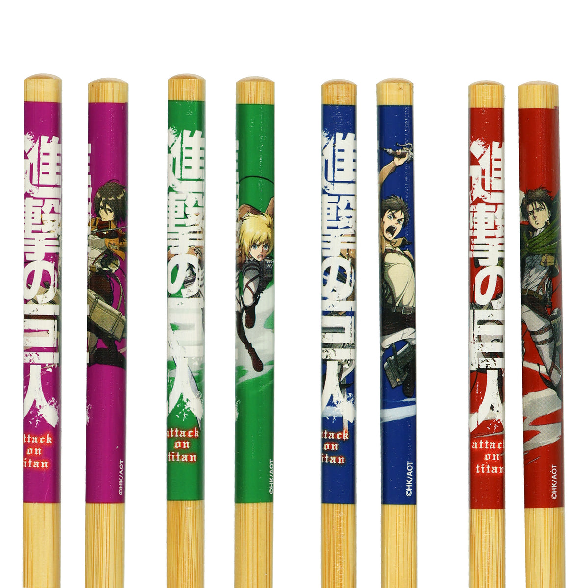 Attack on Titan Chopsticks 4-Pair Character Designs 9.5" Reusable Utensil Set