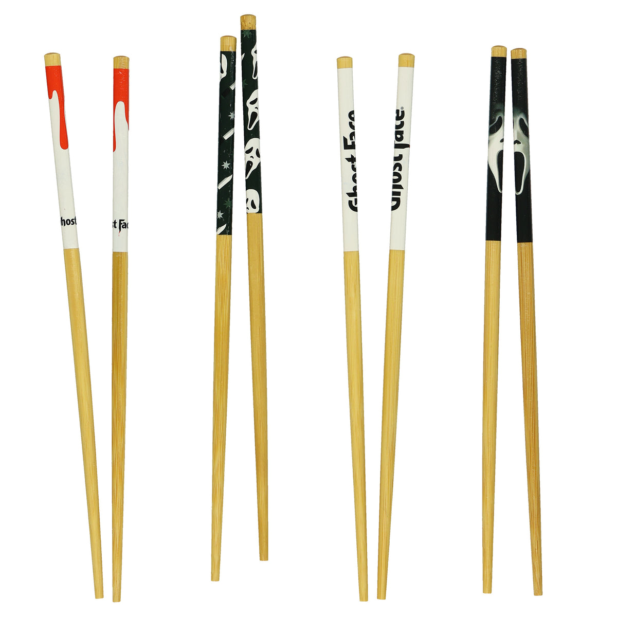 Ghost Face Chopsticks 4-Pair 9.5" Scream Movie Reusable Bamboo Utensil Set