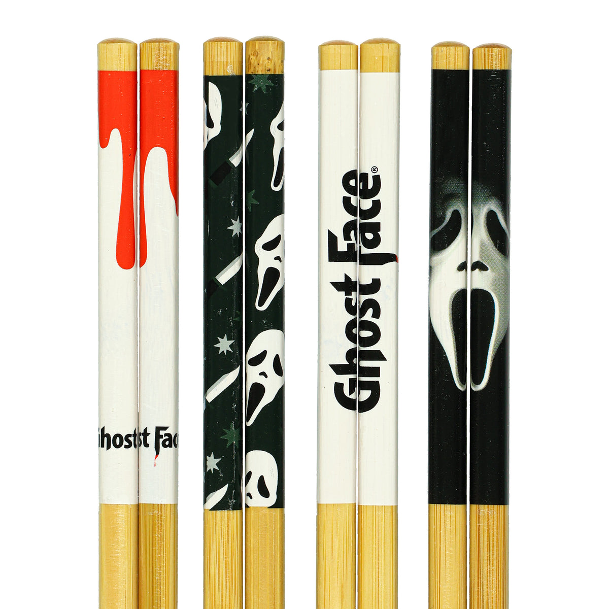 Ghost Face Chopsticks 4-Pair 9.5" Scream Movie Reusable Bamboo Utensil Set