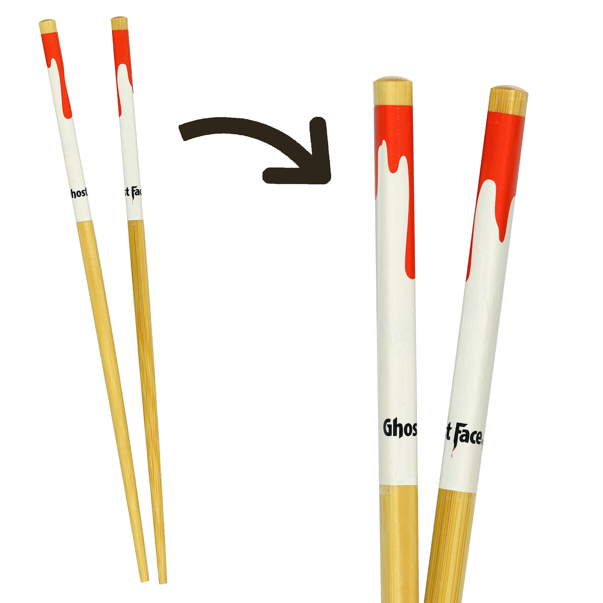 Ghost Face Chopsticks 4-Pair 9.5" Scream Movie Reusable Bamboo Utensil Set