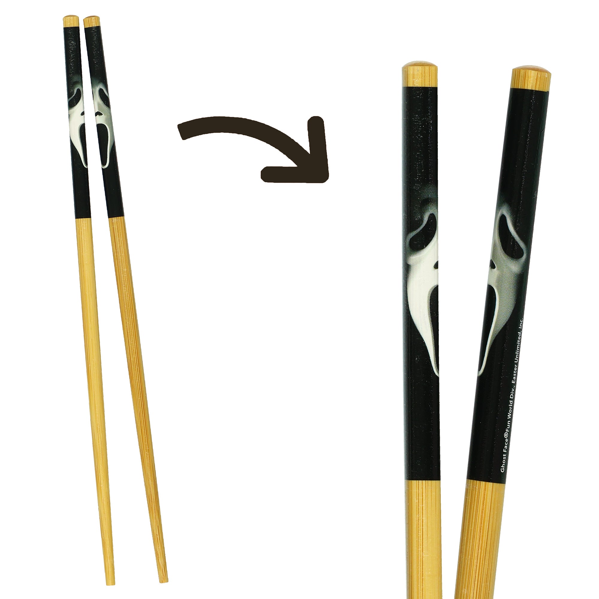 Ghost Face Chopsticks 4-Pair 9.5" Scream Movie Reusable Bamboo Utensil Set