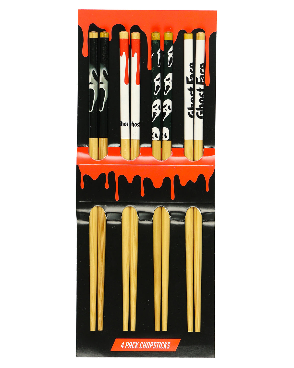 Ghost Face Chopsticks 4-Pair 9.5" Scream Movie Reusable Bamboo Utensil Set