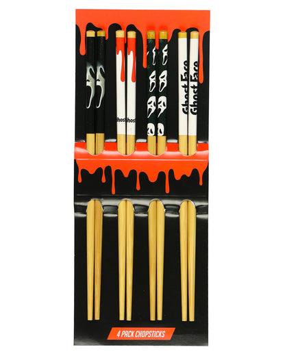 Ghost Face Chopsticks 4-Pair 9.5" Scream Movie Reusable Bamboo Utensil Set