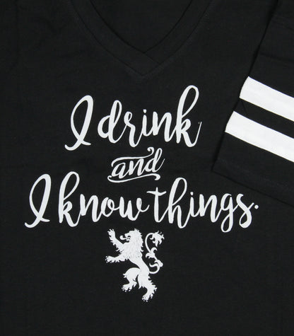 Game of Thrones Women's I Drink And I Know Things Football Cutoff T-Shirt (LG)