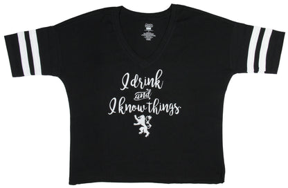 Game of Thrones Women's I Drink And I Know Things Football Cutoff T-Shirt (LG)