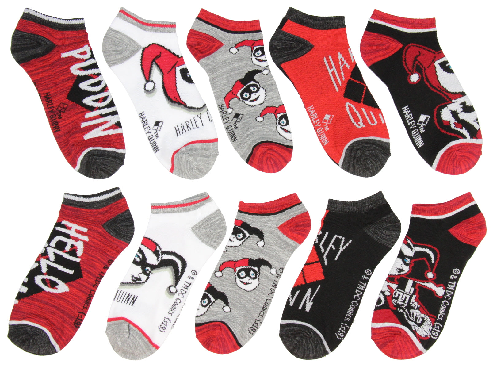 DC Comics Harley Quinn Adult Character Designs 5 Pack Mix and Match Ankle Socks