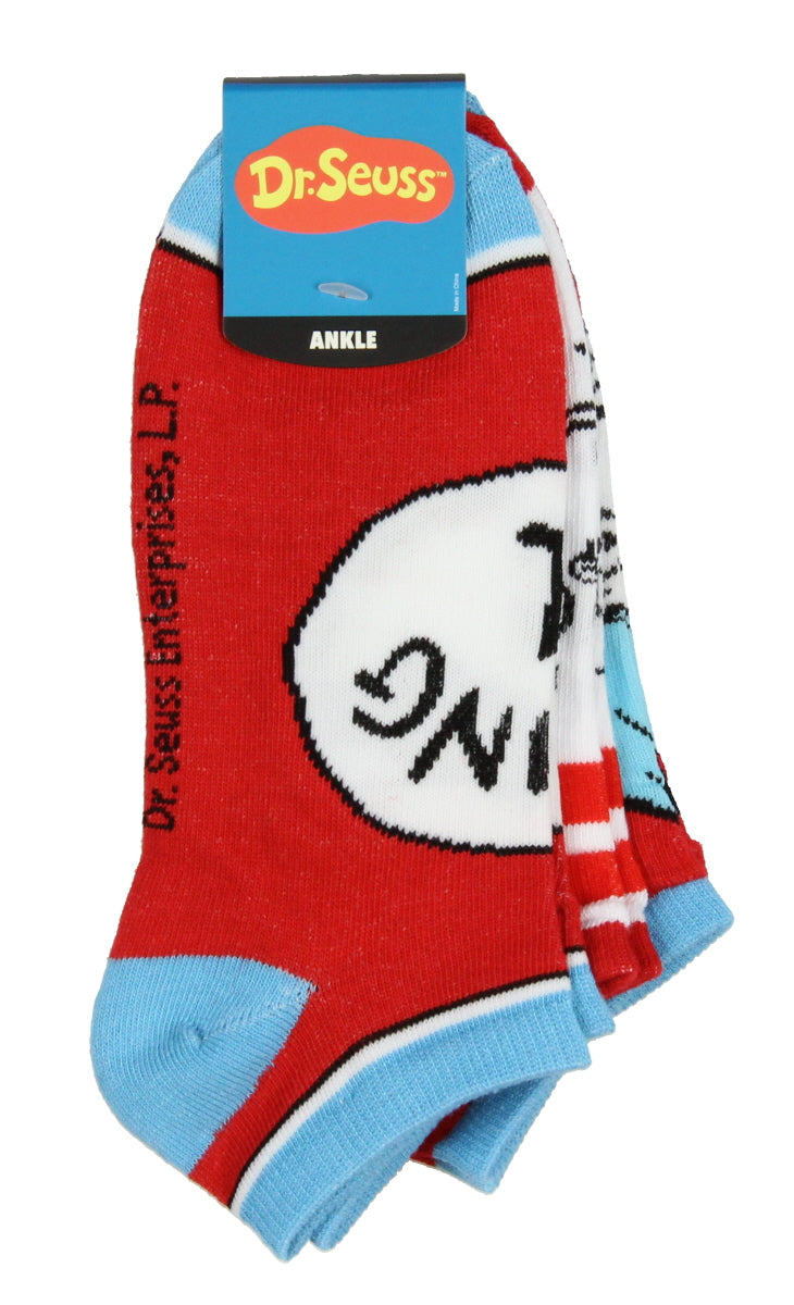 Dr. Seuss Thing 1 And Thing 2 Adult 3 Pack Ankle Socks - Seven Times Six