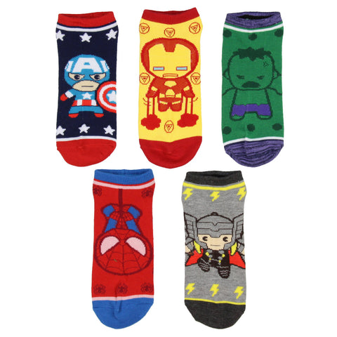 Marvel Avengers Chibi Superhero Characters Ankle No Show Socks 5 Pair