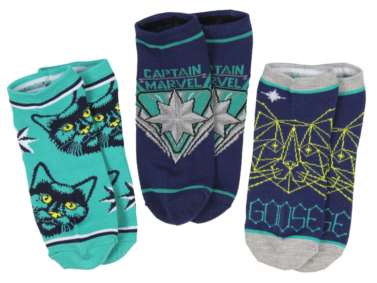Captain Marvel Adult Goose Cat 3 Pack Mix and Match No Show Ankle Socks, 5-10