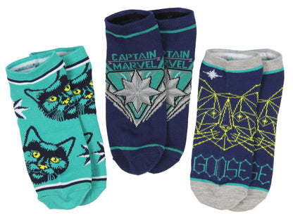 Captain Marvel Adult Goose Cat 3 Pack Mix and Match No Show Ankle Socks, 5-10