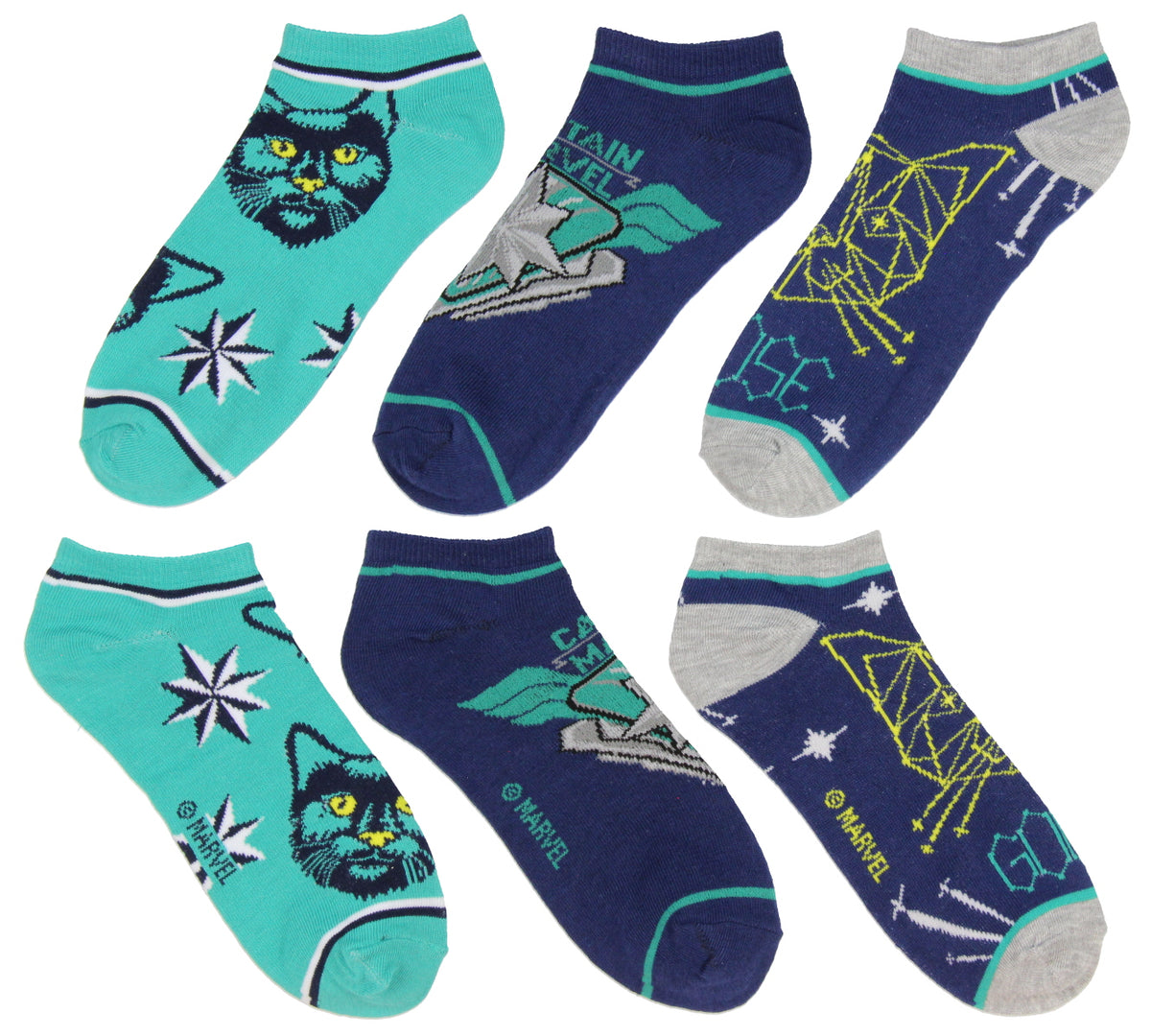 Captain Marvel Adult Goose Cat 3 Pack Mix and Match No Show Ankle Socks, 5-10