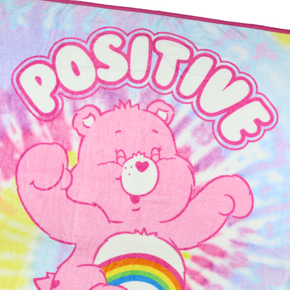 Care Bears Blanket Positive Vibes Cheer Bear Tie Dye Fleece Throw 45"X60"