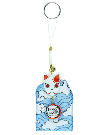 Demon Slayer Keychain Kitsune Warding Mask with Tanjiro Cloud Print Pouch