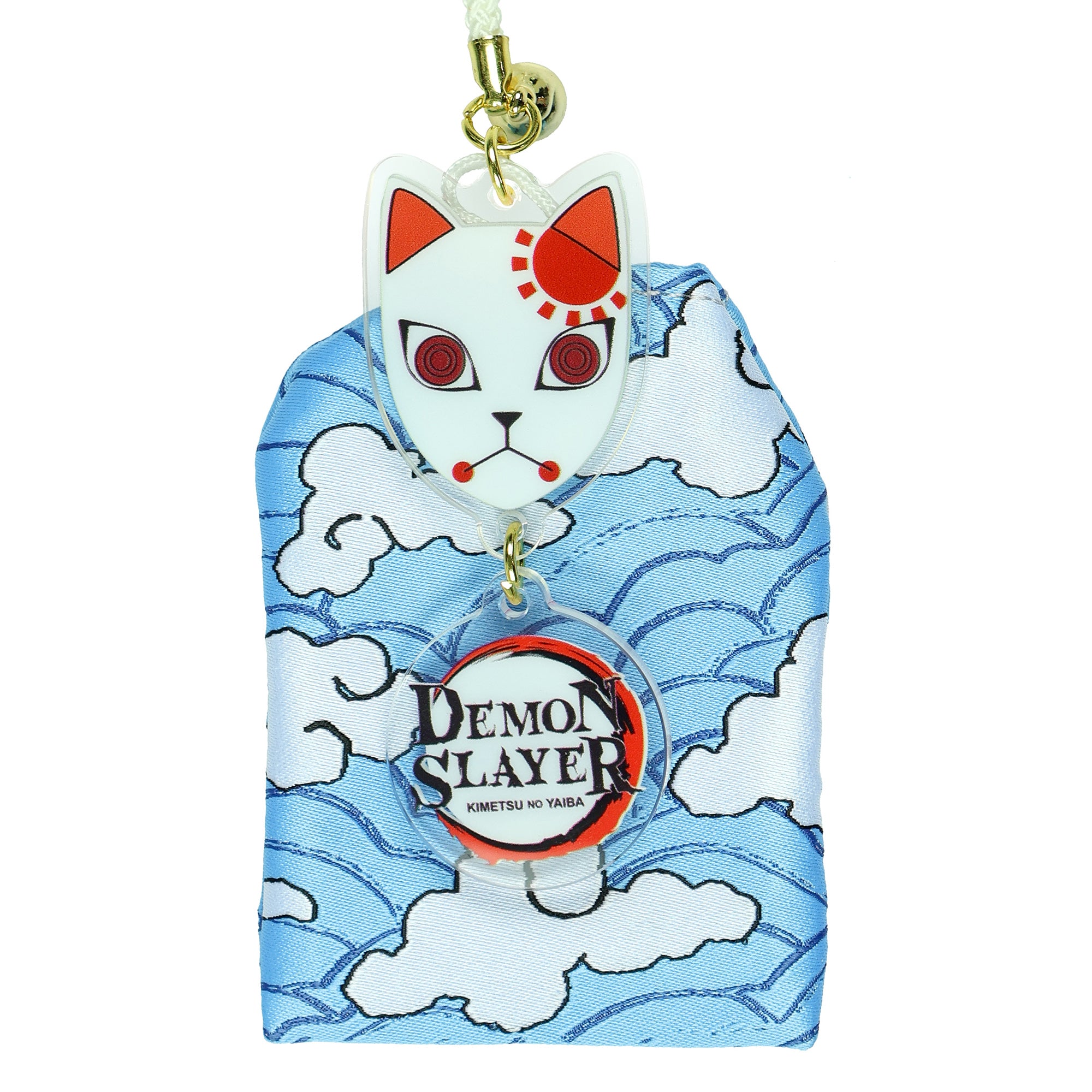 Demon Slayer Keychain Kitsune Warding Mask with Tanjiro Cloud Print Pouch