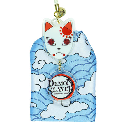 Demon Slayer Keychain Kitsune Warding Mask with Tanjiro Cloud Print Pouch