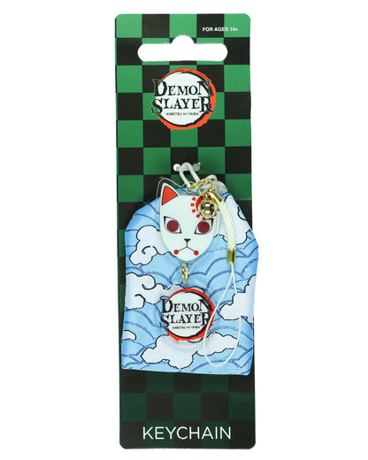 Demon Slayer Keychain Kitsune Warding Mask with Tanjiro Cloud Print Pouch