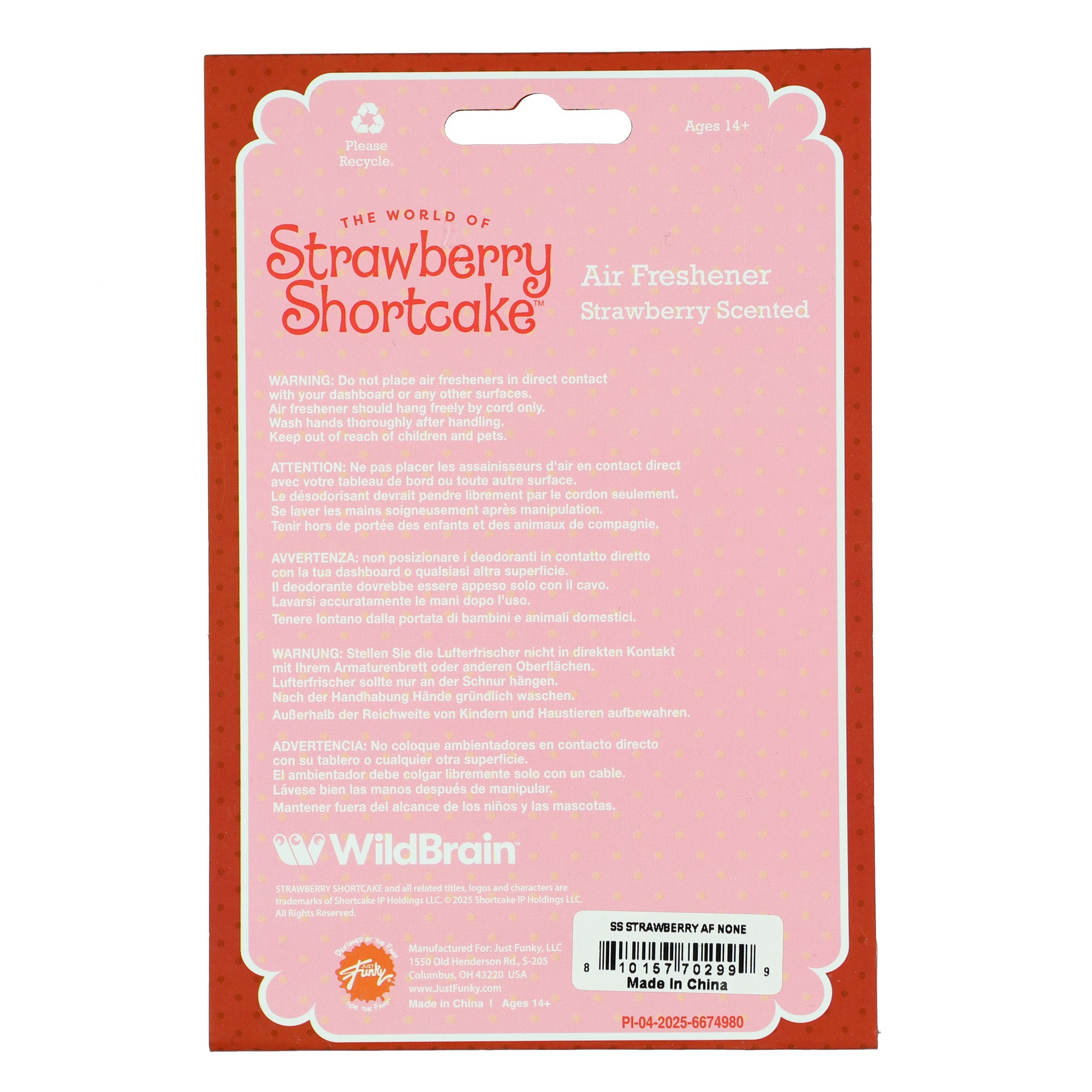 Strawberry Shortcake Cardboard Hanging Air Freshener- Strawberry