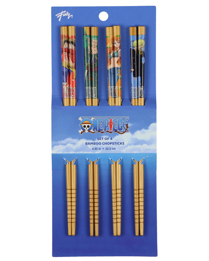 One Piece Chopsticks Character Inspired Designs Reusable Bamboo Set – 4 Pack