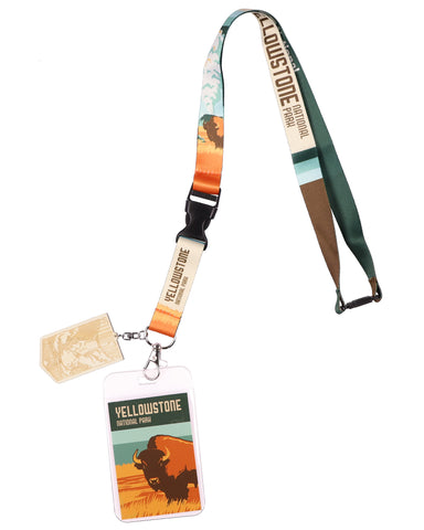 Yellowstone National Park Lanyard ID Badge Holder Breakaway Keychain Wood Charm