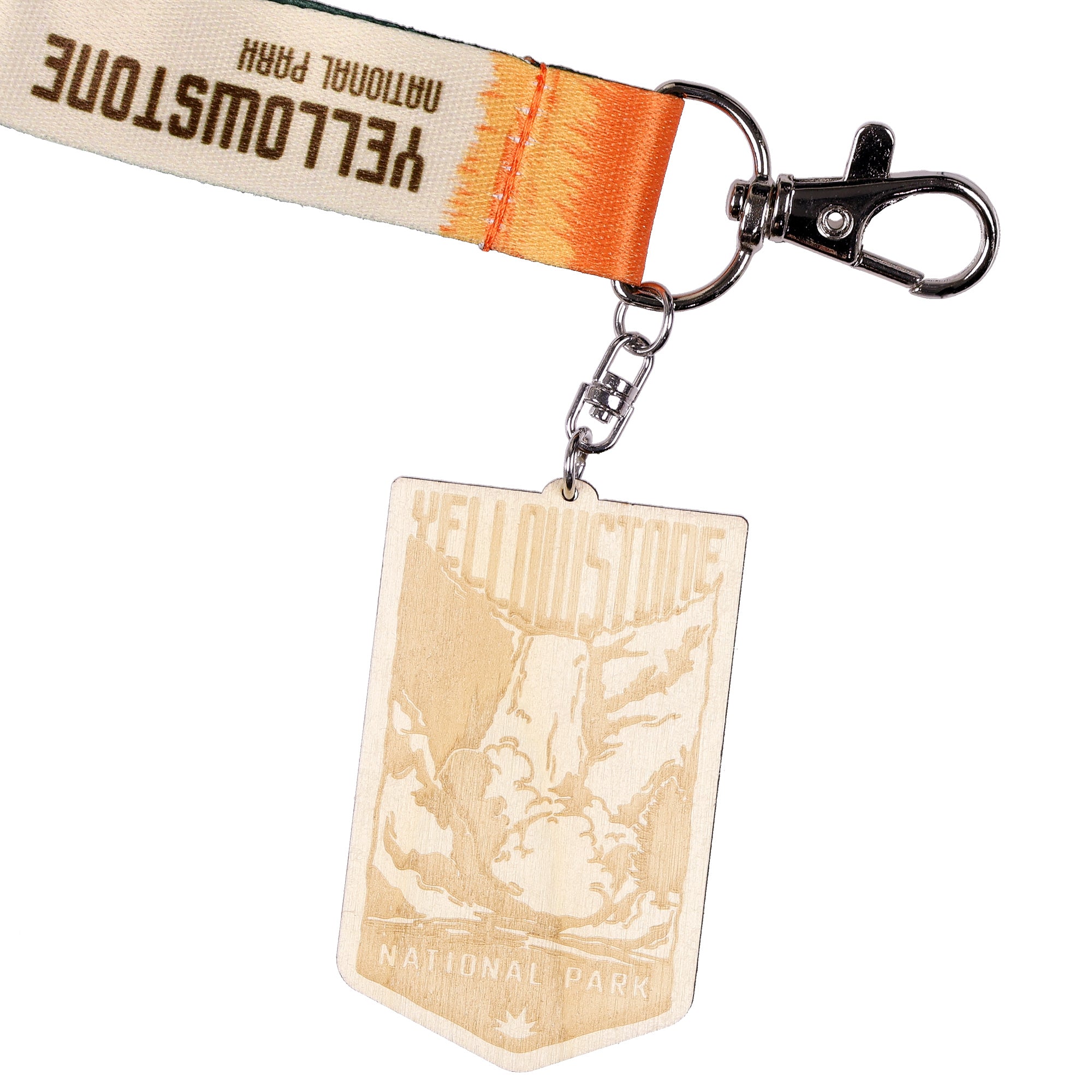 Yellowstone National Park Lanyard ID Badge Holder Breakaway Keychain Wood Charm