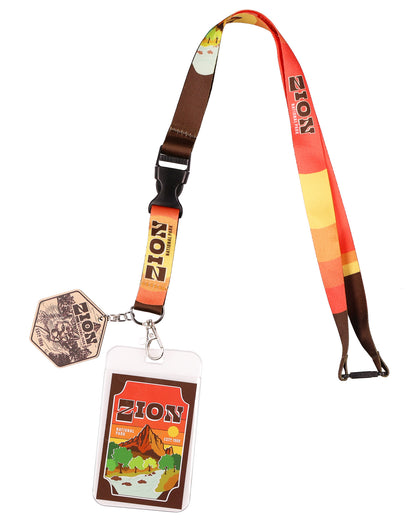 Zion National Park Lanyard ID Badge Holder Breakaway Keychain Wood Charm