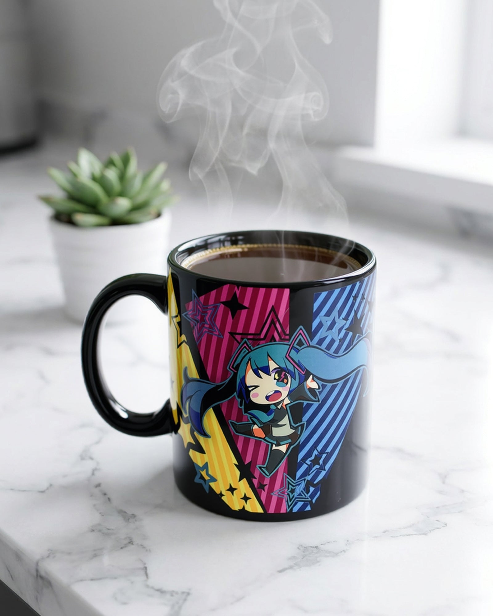 Hatsune Miku Coffee Cup Chibi Virtual Pop Star Ceramic Mug, 16 Oz