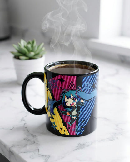 Hatsune Miku Coffee Cup Chibi Virtual Pop Star Ceramic Mug, 16 Oz