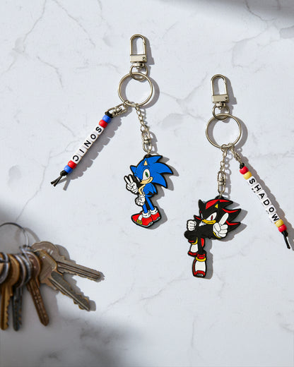 Sonic the Hedgehog and Shadow Keychain Set 2 Pack Enamel Metal Beaded Accessory