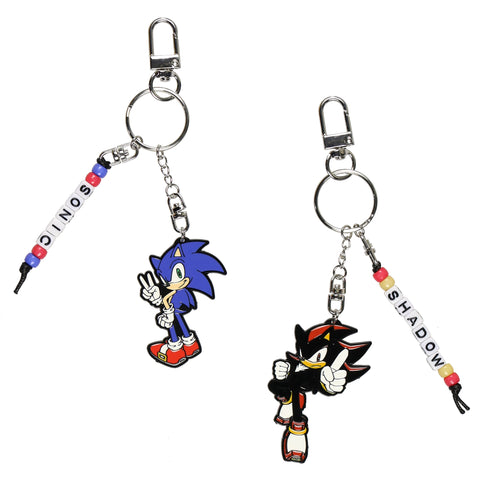 Sonic the Hedgehog and Shadow Keychain Set 2 Pack Enamel Metal Beaded Accessory