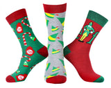 Elf The Movie Socks Men's Buddy The Elf Designs 3 Pairs Mid-Calf Crew Socks