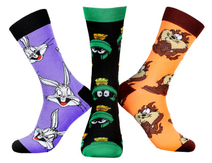 WB Looney Tunes Character Men's 3 Pair Casual Crew Socks Mid Calf