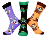 WB Looney Tunes Character Men's 3 Pair Casual Crew Socks Mid Calf