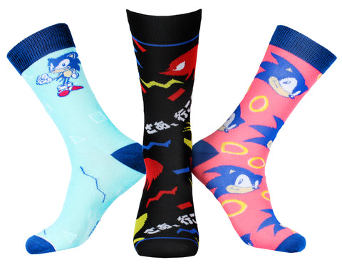 Sonic The Hedgehog Socks Men's Retro 90s Designs 3 Pairs Mid-Calf Crew Socks