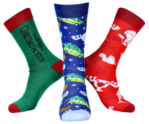 National Lampoon's Christmas Vacation Men's 3 Pack Mid-Calf Adult Crew Socks