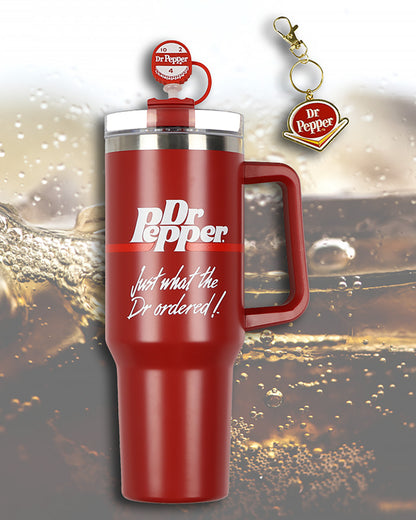 Dr Pepper 30-oz Stainless Steel Tumbler Set Straw Topper Keychain Insulated Mug