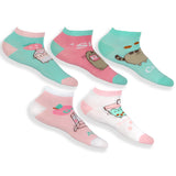 Pusheen Cat Socks Women's Pastel Snack Time 5-Pair Ankle Sock OSFM