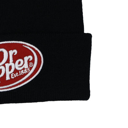 Dr Pepper Beanie Black Knit Fold Cuff Hat with Embroidered Logo OSFM Adult