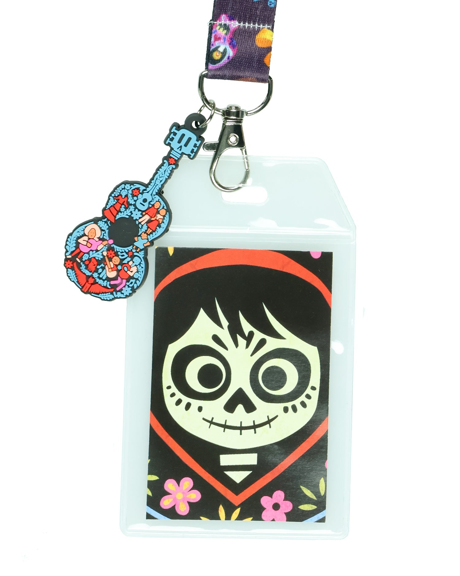 Disney Coco Good Vibes Only Lanyard with ID Holder and 2.5" Rubber Guitar Charm
