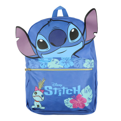 Disney Lilo and Stitch Backpack 3D Ears Tropical Accents 16" Faux Leather Bag