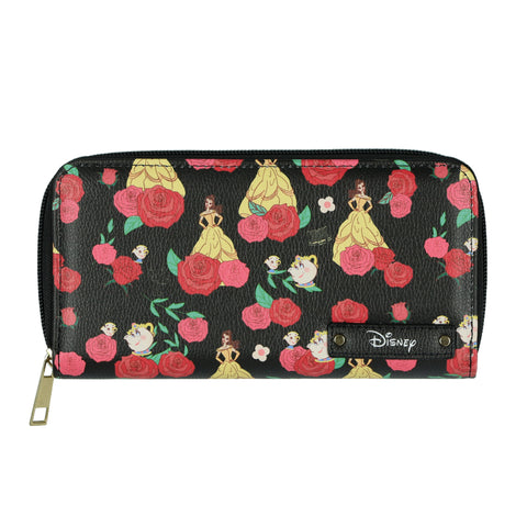 Disney Beauty and The Beast Wallet Allover Belle and Roses Full Zip Clutch