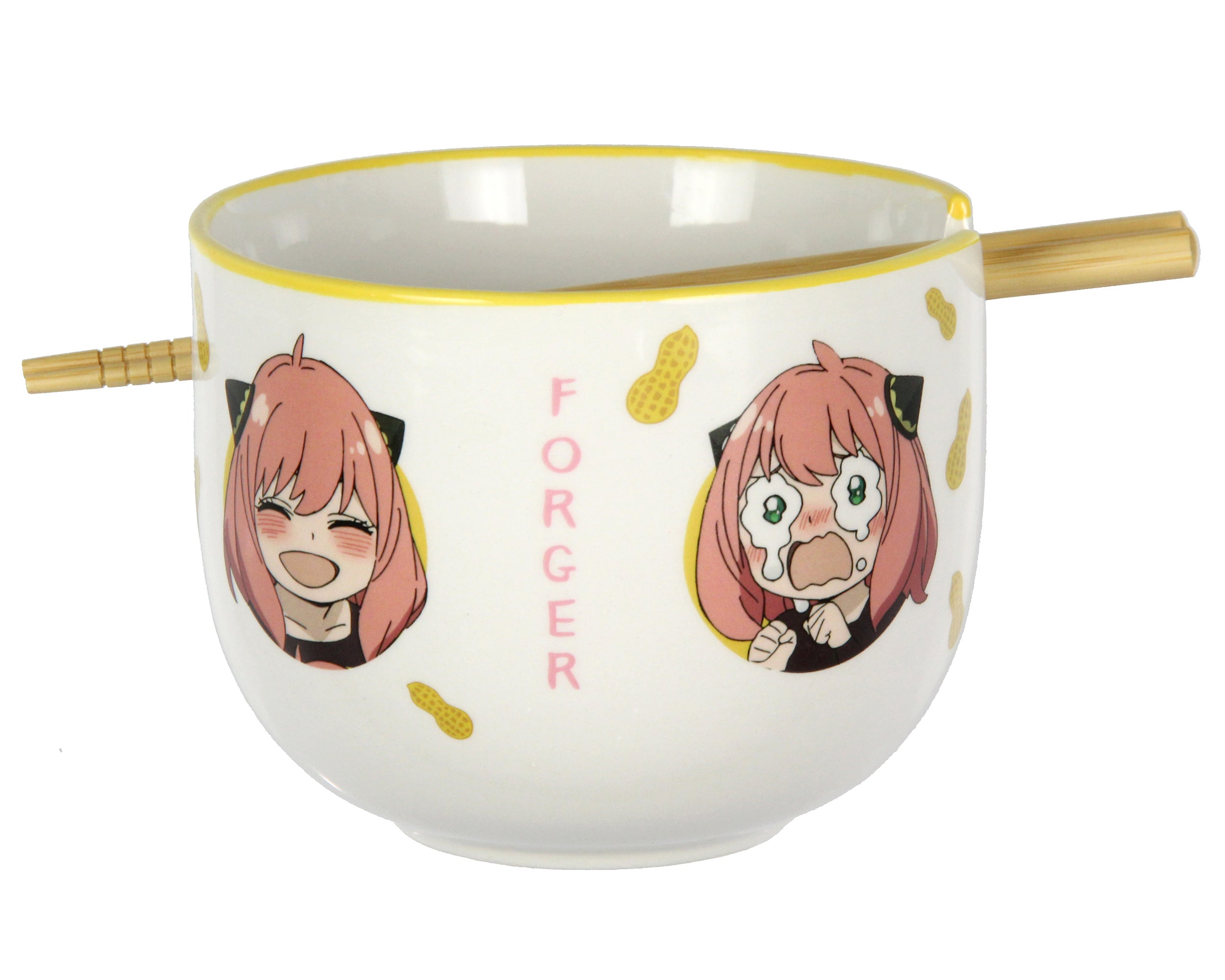 Spy x Family Many Faces Of Anya Ramen Bowl Bundle with Soup Bowl, Bamboo Chopsticks Set
