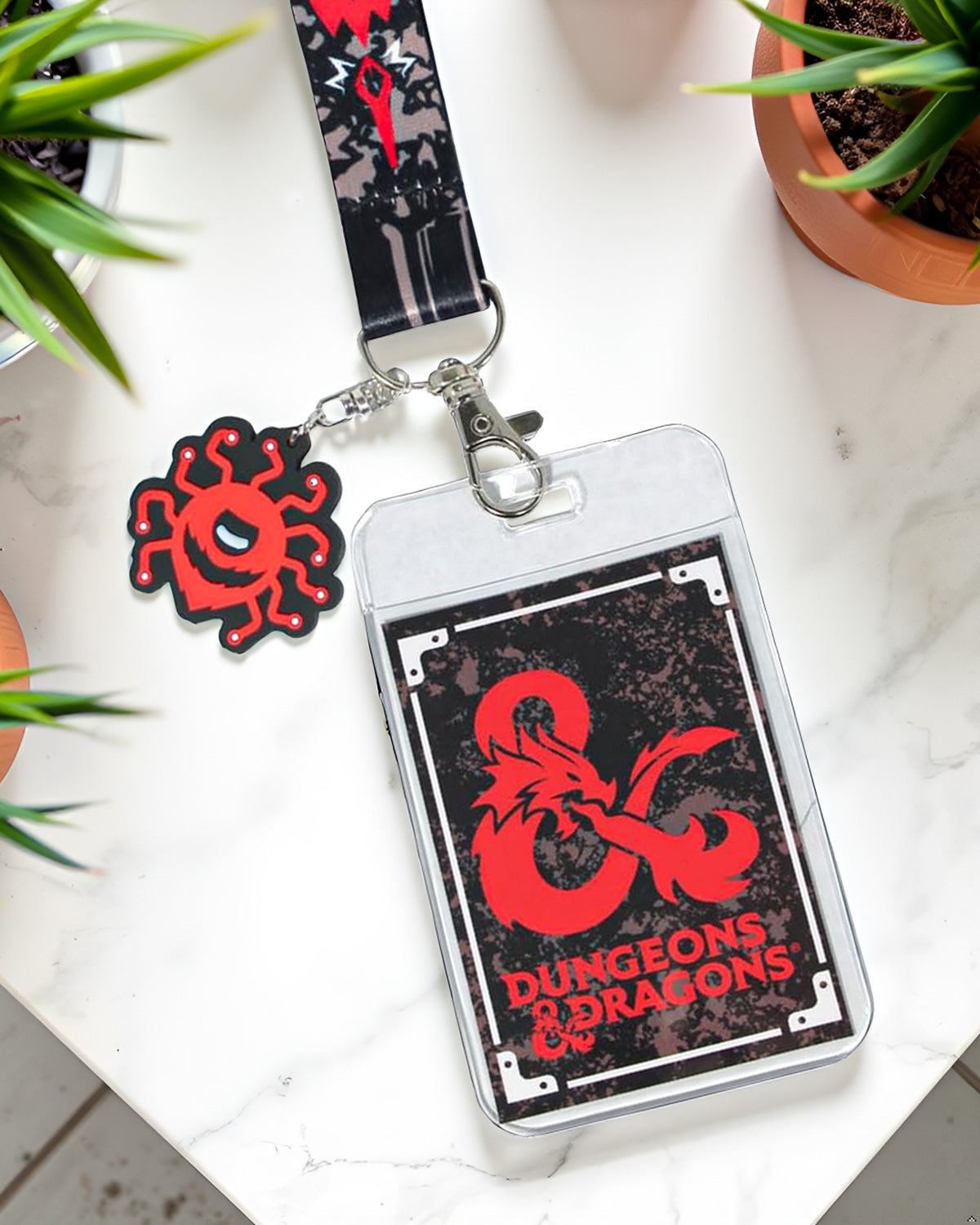 Dungeons and Dragons Lanyard ID Badge Holder Lanyard w/ Beholder Rubber Pendant
