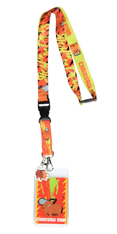 Chainsaw Man ID Lanyard Badge Holder w Pochita Rubber Pendant For Keys Keychain