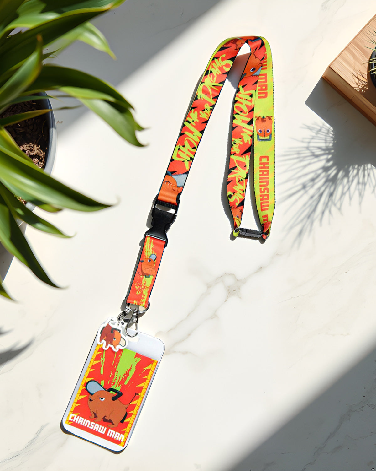 Chainsaw Man ID Lanyard Badge Holder w Pochita Rubber Pendant For Keys Keychain