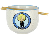 One Piece Sanji Jolly Roger Ceramic Ramen Bowl Set with Reusable Chopsticks 14oz