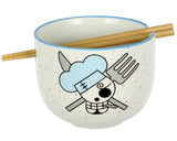 One Piece Sanji Jolly Roger Ceramic Ramen Bowl Set with Reusable Chopsticks 14oz