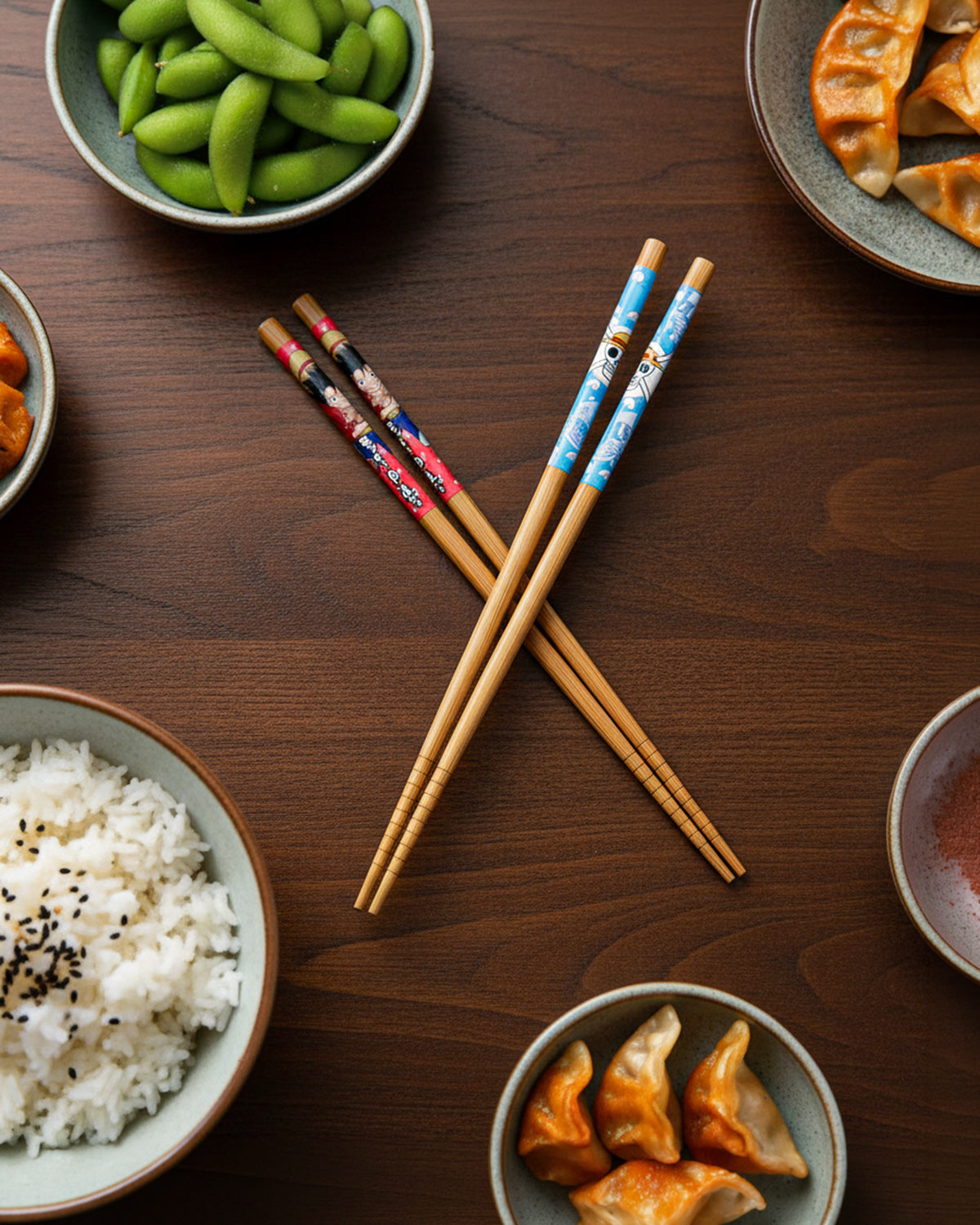 One Piece Luffy Straw Hat Pirates 2 Pairs Reusable Bamboo Chopsticks Gift Set
