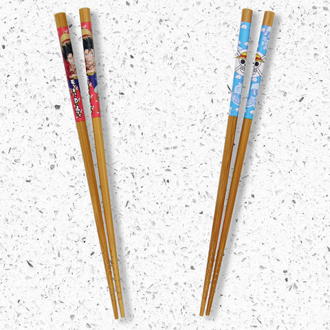 One Piece Luffy Straw Hat Pirates 2 Pairs Reusable Bamboo Chopsticks Gift Set