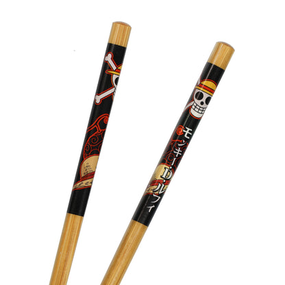 One Piece Chopsticks Straw Hat Pirates Designs Reusable Bamboo Set, 2 Pack